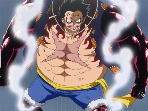 When does Luffy go Gear 4, and why does it make the clouds taste like cotton candy?